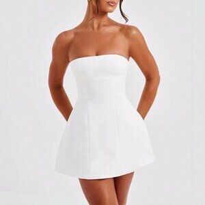 White Sexy Women's Solid Tube Short Dress